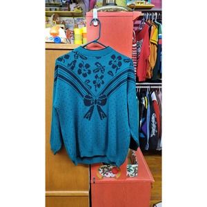 XL/XXL vintage 90s teal ugly sweater with bow